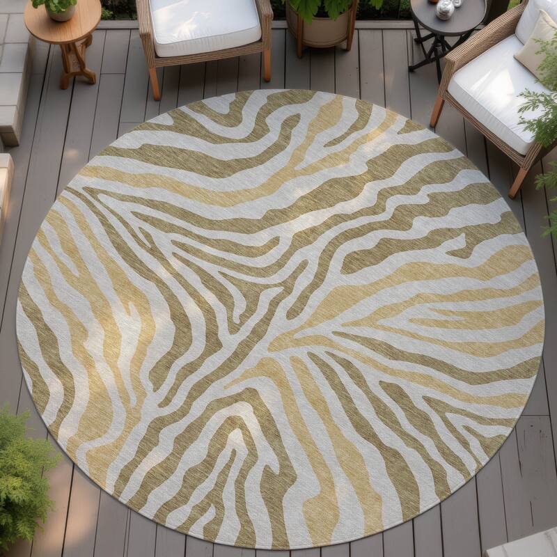 Machine Washable Indoor/ Outdoor Modern Prints Chantille Rug - Walnut - 8' x 8'