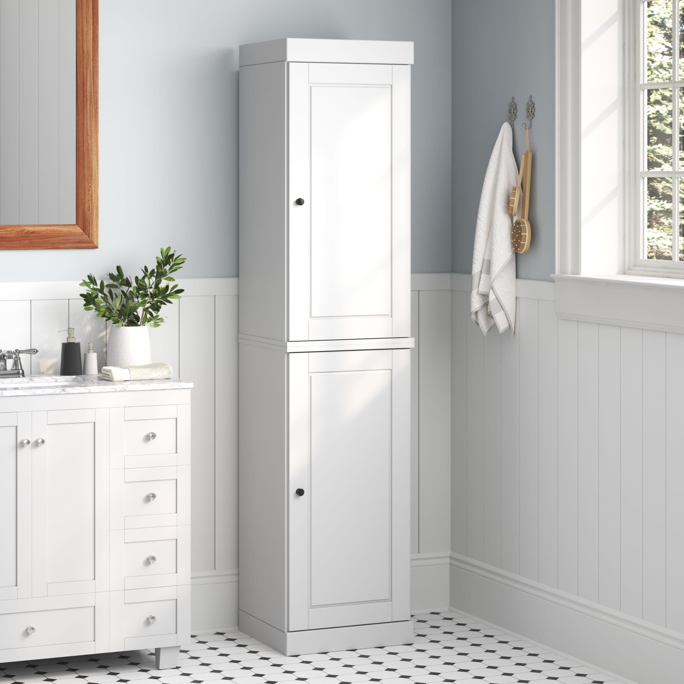 Palace Imports 100% Solid Wood Tall Narrow Raised Panel Bathroom Storage Cabinet, 16.5" W x 71.5" H