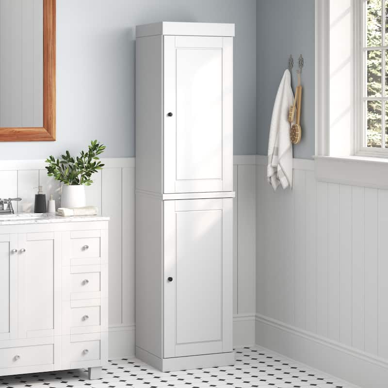 100% Solid Wood Tall Freestanding Bathroom Linen Cabinet with Doors, Adjustable Shelves, Modular Storage, 16.5" W x 71.5" H