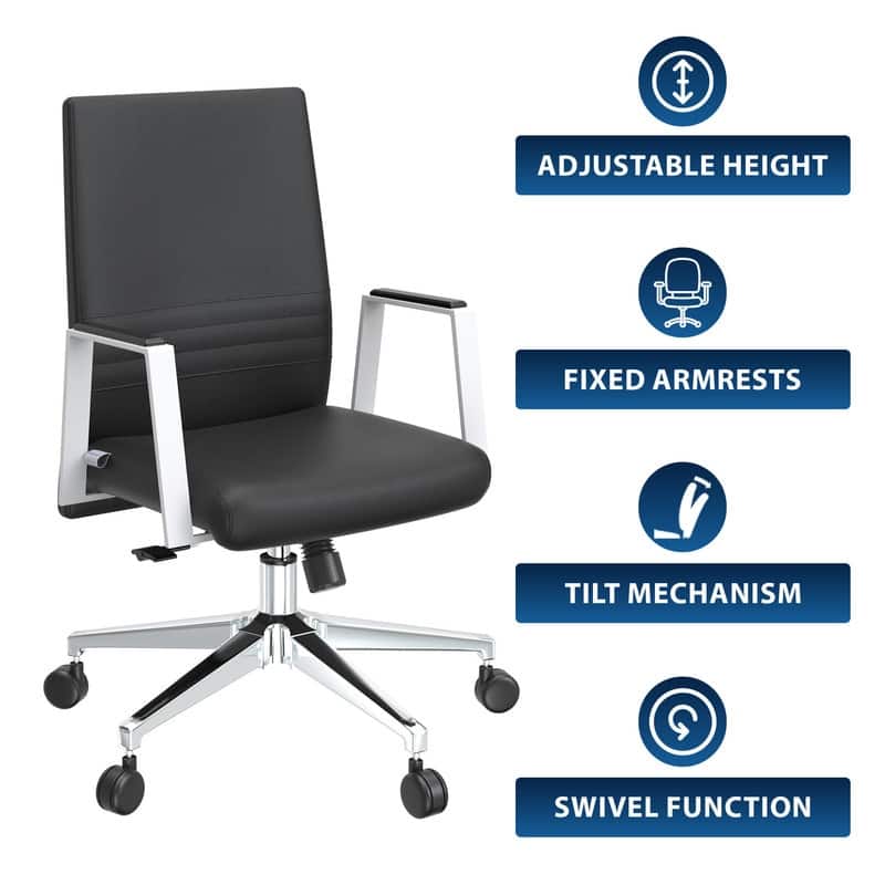 Mid-Back Leather Office Chair in Iron Modern Ergonomic Swivel Lift Tilt Computer Task Chair