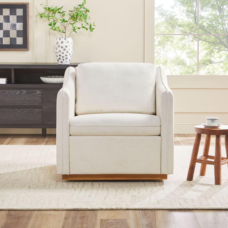 Walker Edison Modern Farmhouse Upholstered Linen Swivel Armchair - Cream