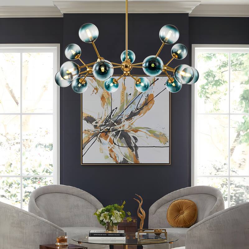 15-Light Modern Large Sputnik Glass Chandelier Cluster Blue Glass Bubble Pendant Light for Dining Room - 40.2 in. W x 13.8 in. H