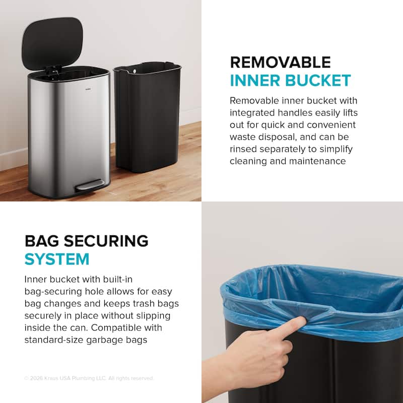 KRAUS WasteGuard 13.2 Gallon 50 Liter Step Pedal Kitchen Trash Can