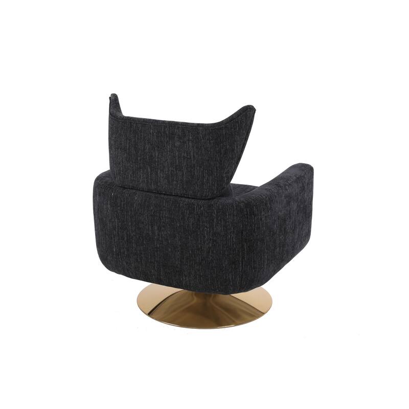Swivel Accent Chair with Pillow Wide Upholstered & Gold Base, Modern Barrel Chair, 360-degree Swivel Sofa Chair for Living Room