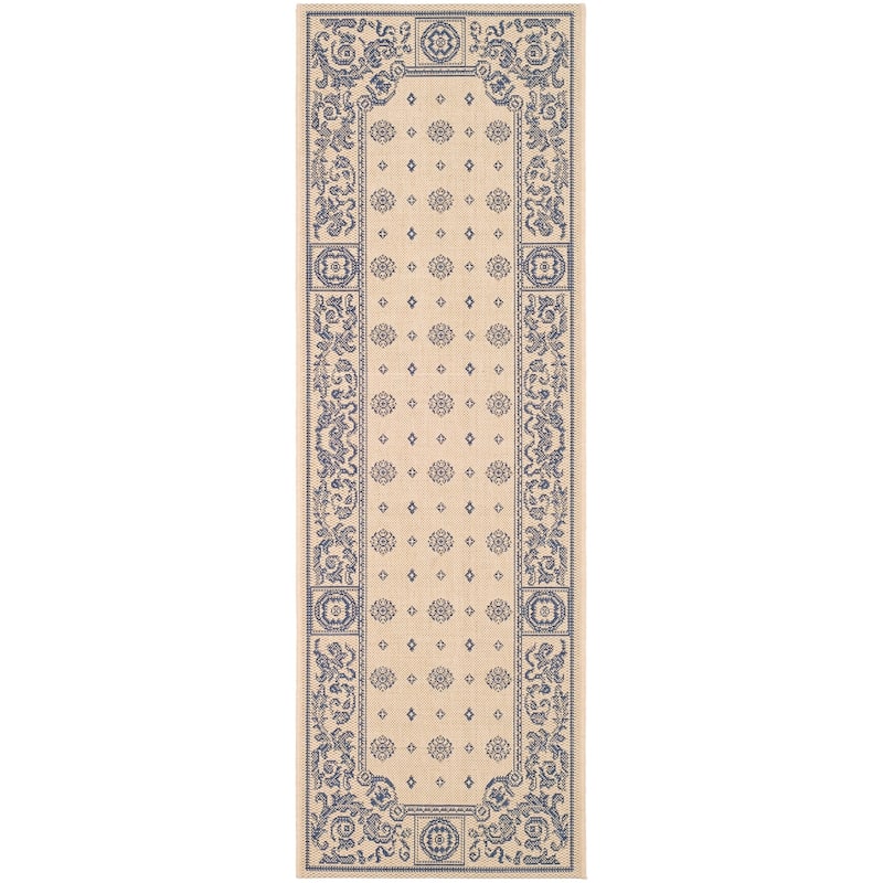 SAFAVIEH Courtyard Beverley Indoor/ Outdoor Waterproof Patio Backyard Rug - 2'3" x 6'7" Runner - Natural/Blue