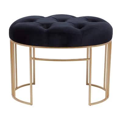 Metal Bench with Velvet Seat - Black, Gray or Gold- Roche River Decor