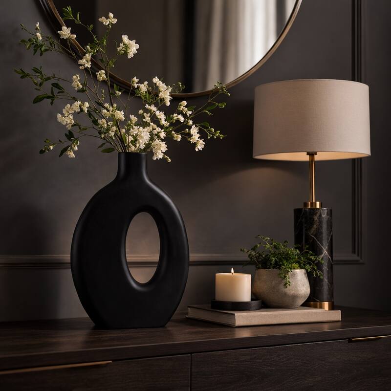 Decorative Wooden Cut-Out Vase - Black, 18"