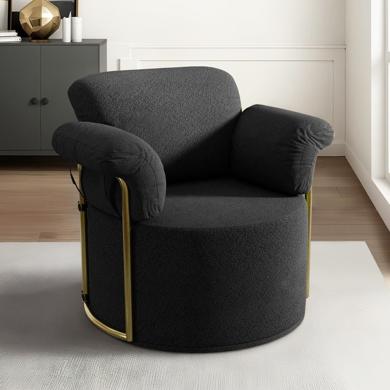Modern Swivel Boucle Accent Chair Lounge Chair with Gold Metal Base