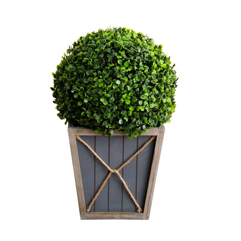 18" UV Resistant Boxwood Ball Topiary with LED Lights in Planter - Green