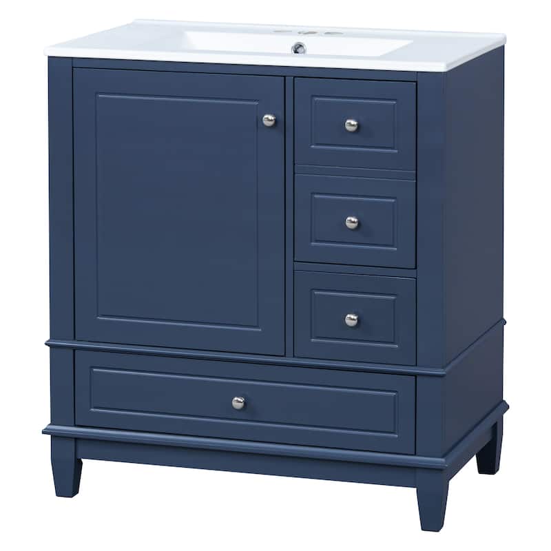 30" Bathroom Vanity with Sink, Bathroom Sotrsge Cabinet with One Door with Shelf and Three Drawers
