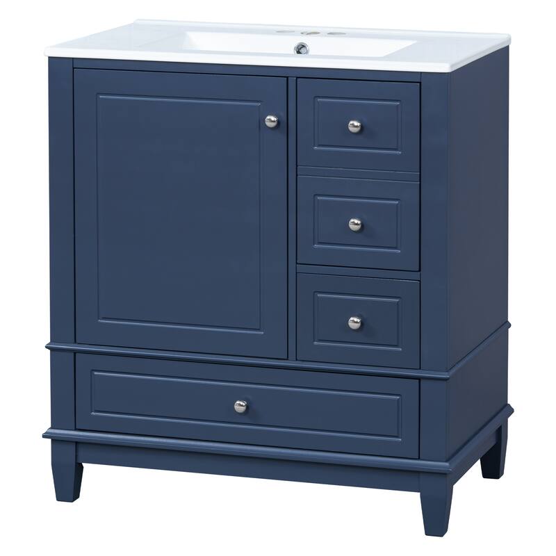 Bathroom Vanity with Sink, Bathroom Storage Cabinet with 3 Drawers and 1 Door, Bathroom Vanities with Solid Wood Frame