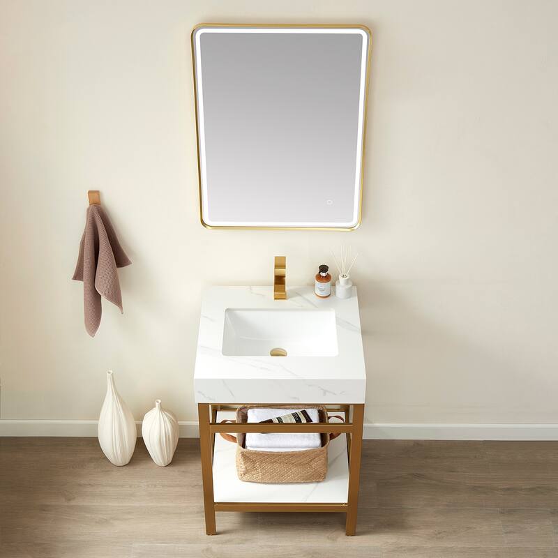 Funes 24" Single Vanity, Metal Support with Stone Top without Mirror - 24''x22''