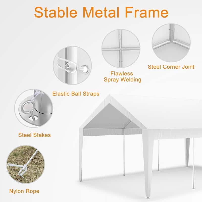 10'x20' Extra Large Heavy Duty Carport Portable Garage Shelter for Car, Truck, SUV - 10X20 Ft