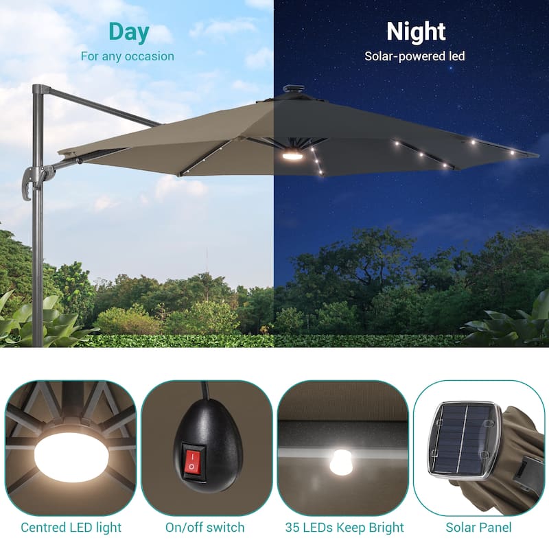 BONOSUKI 11FT LED Cantilever Patio Umbrella Angle Adjustment