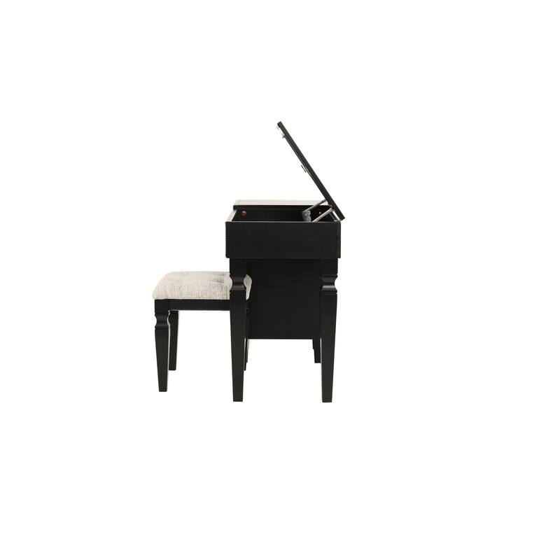 Traditional Formal Black Color Vanity Set Stool Storage Drawers,1pc Bedroom Furniture Set Tufted Seat Stool