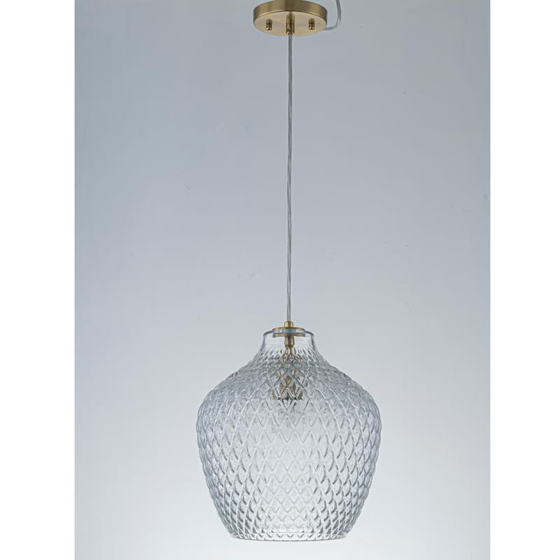 11" Modern Elegant 1-Light Gold Adjustable Pendant Lighting with Diamond-Pattern Glass Shade for Kitchen Island