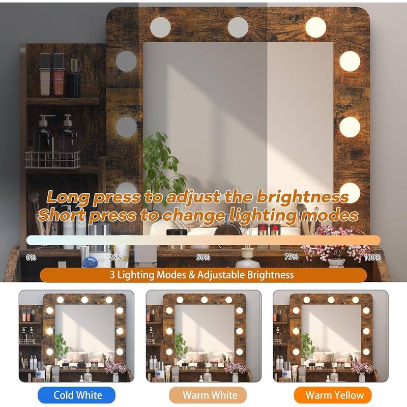 Dressing Table, Makeup Vanity Desk with Mirror and Lights for Bedroom