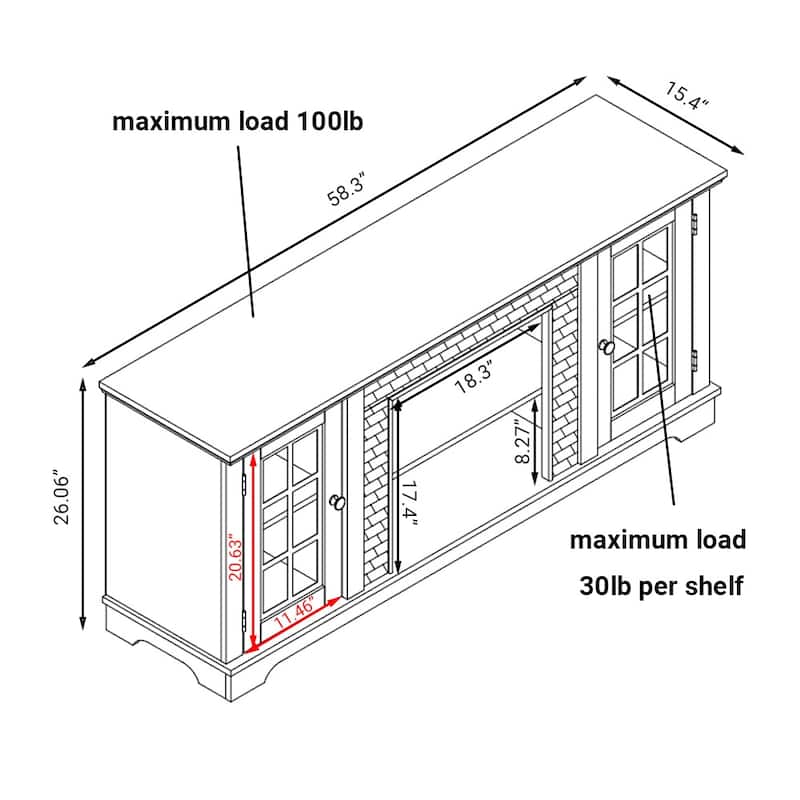 58" Modern TV Stand with Faux Stone Surround, Media Console Cabinet with 2 Doors and Shelves for TVs up to 75"