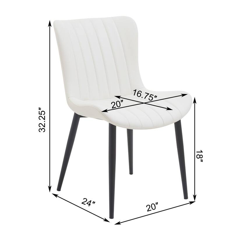 Pair of Cream White Mid-Century Modern Dining Chairs with Faux Leather Upholstery‌