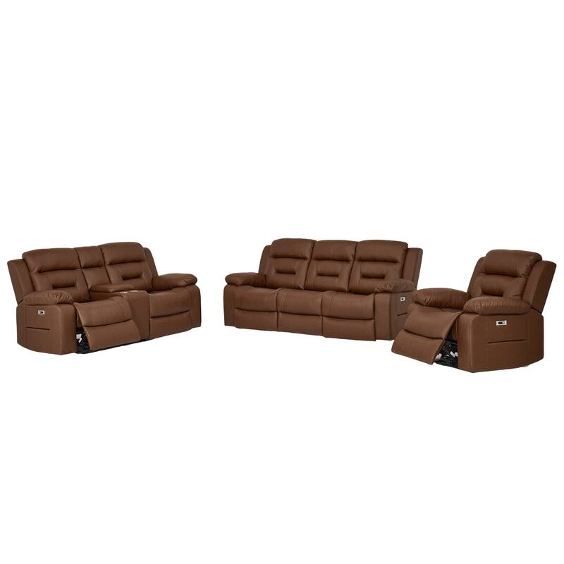 3-Piece Faux Leather Modular Design Power Recliner Sofa Set with USB&USB-C Charging