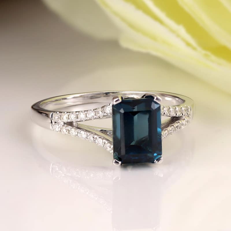 Auriya 2 1/8ct Fancy Emerald-cut London Blue Topaz and Diamond Engagement Ring 1/4ctw 14k Gold