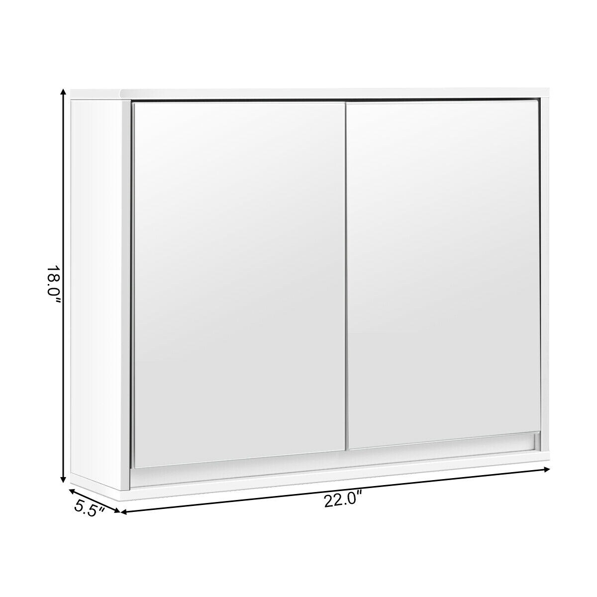 Costway Wall Mounted Bathroom Storage Cabinet Medicine Cabinet Organizer Shelf w/Double Mirror Door White