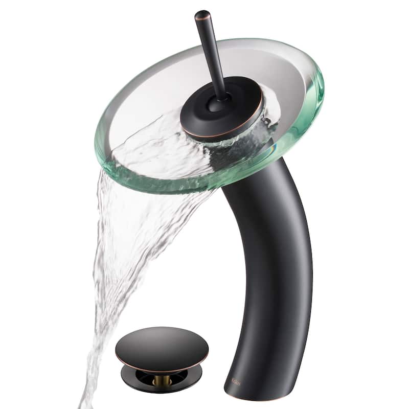 Kraus Waterfall Single Hole Clear Glass Vessel Bathroom Faucet - Metal - Oil Rubbed Bronze