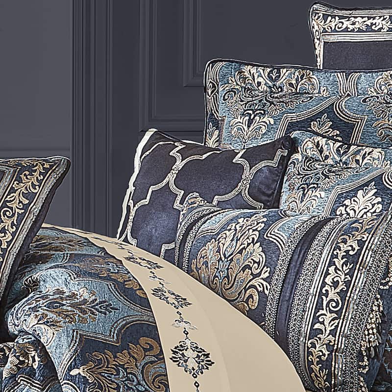 J. Queen New York Middlebury 18 Inch Square Embellished Decorative Throw Pillow - Accent - Polyester - Indigo