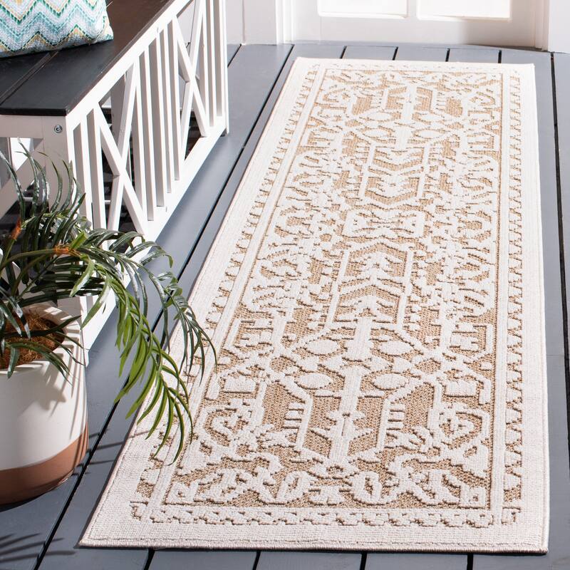 SAFAVIEH Global Orianne Indoor/ Outdoor Rug - 2'2" x 8' Runner - Beige/Light Beige