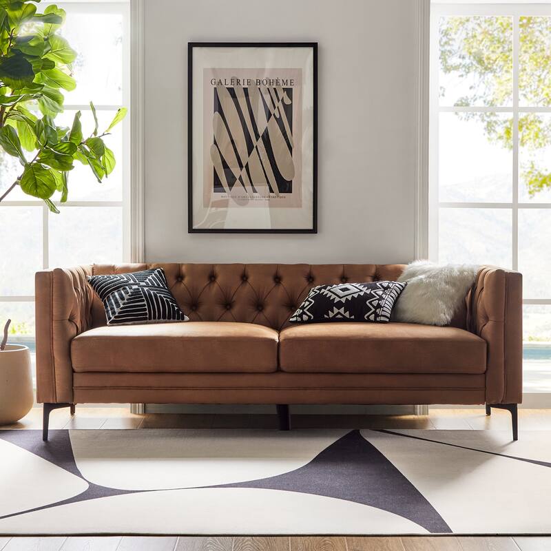 Calymne 84" Classic Square Arms Sofa with Button-Tufted Back by HULALA HOME - CAMEL