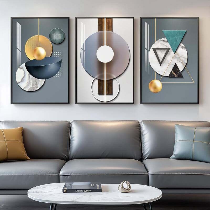 3 Piece Modern Luxury Bright Style Blue Green Paintings Wall Decor - 16 x 24