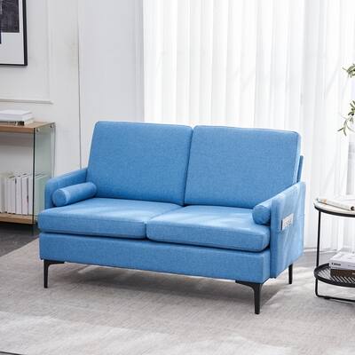 Two-Person Iron Frame Back Wooden Frame Seat Loveseat
