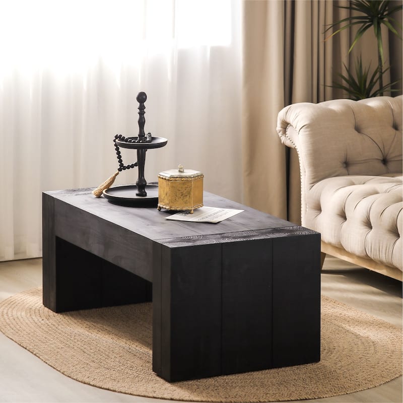 Modern Solid Wood Coffee Table Rustic-Style Coffee Table Rectangular Coffee Table, for Living Room, Black, 49-inch