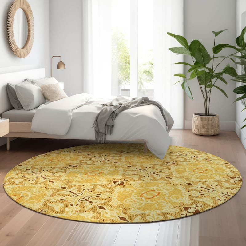 Premium Washable Super Soft Traditional Gladiator Mayfield Rug - Orange - 8' x 8' - Round