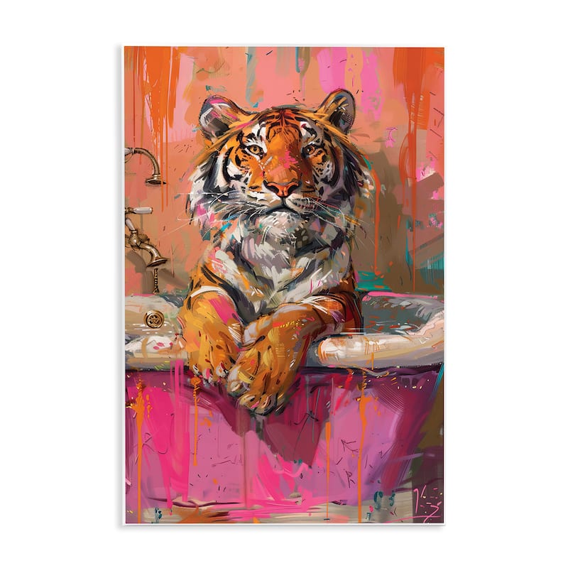 Stupell Fresh Abstraction Tiger in Bathtub Wall Plaque Art Design By LSR Design Studio - 13 x 19