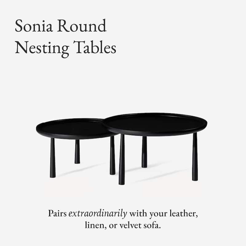Maven Lane Sonia Rustic Wooden Nesting Coffee Tables in Matte Black
