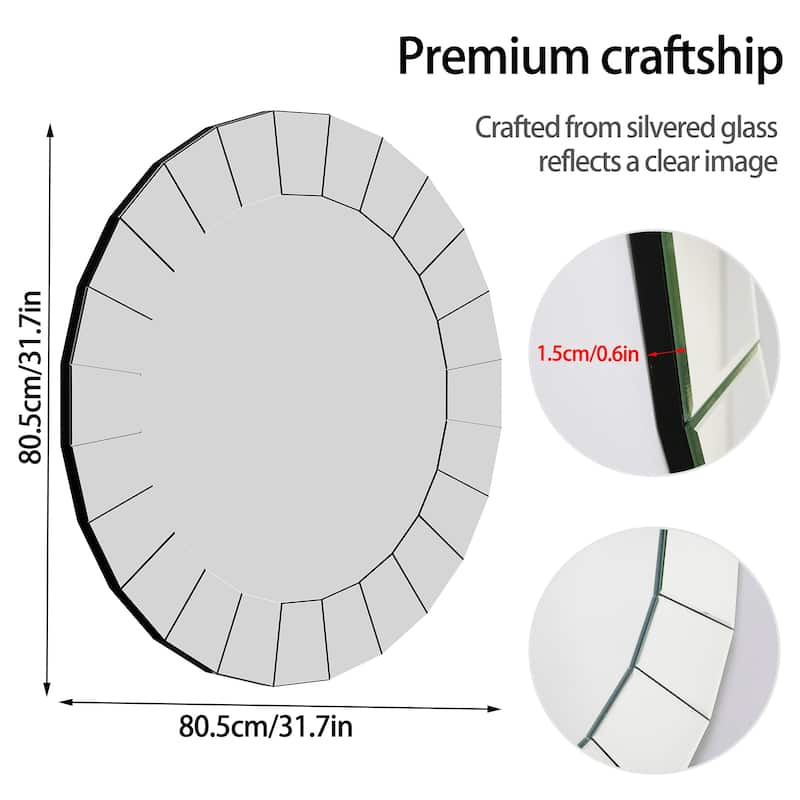 Modern Round Accent Wall Mirror Art Beveled Glass - 32"