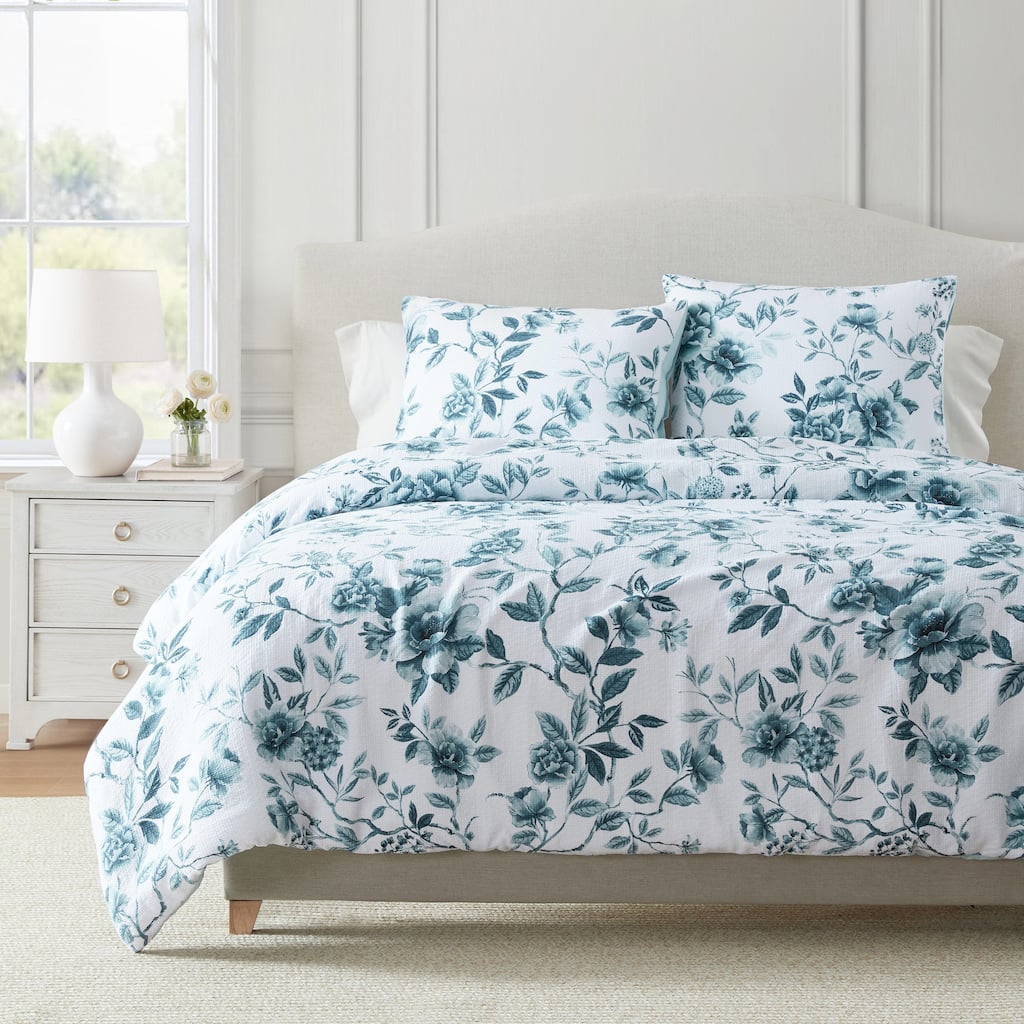 Martha Stewart Vivian Floral Blue Cotton Duvet Cover Set