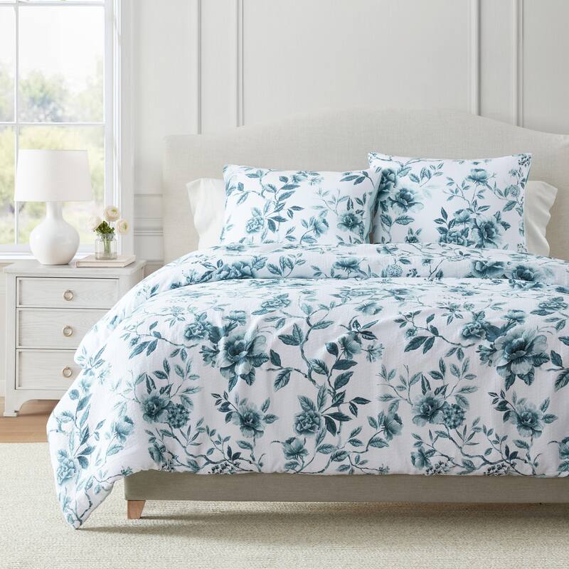 Martha Stewart Vivian Floral Cotton Blue Comforter Set