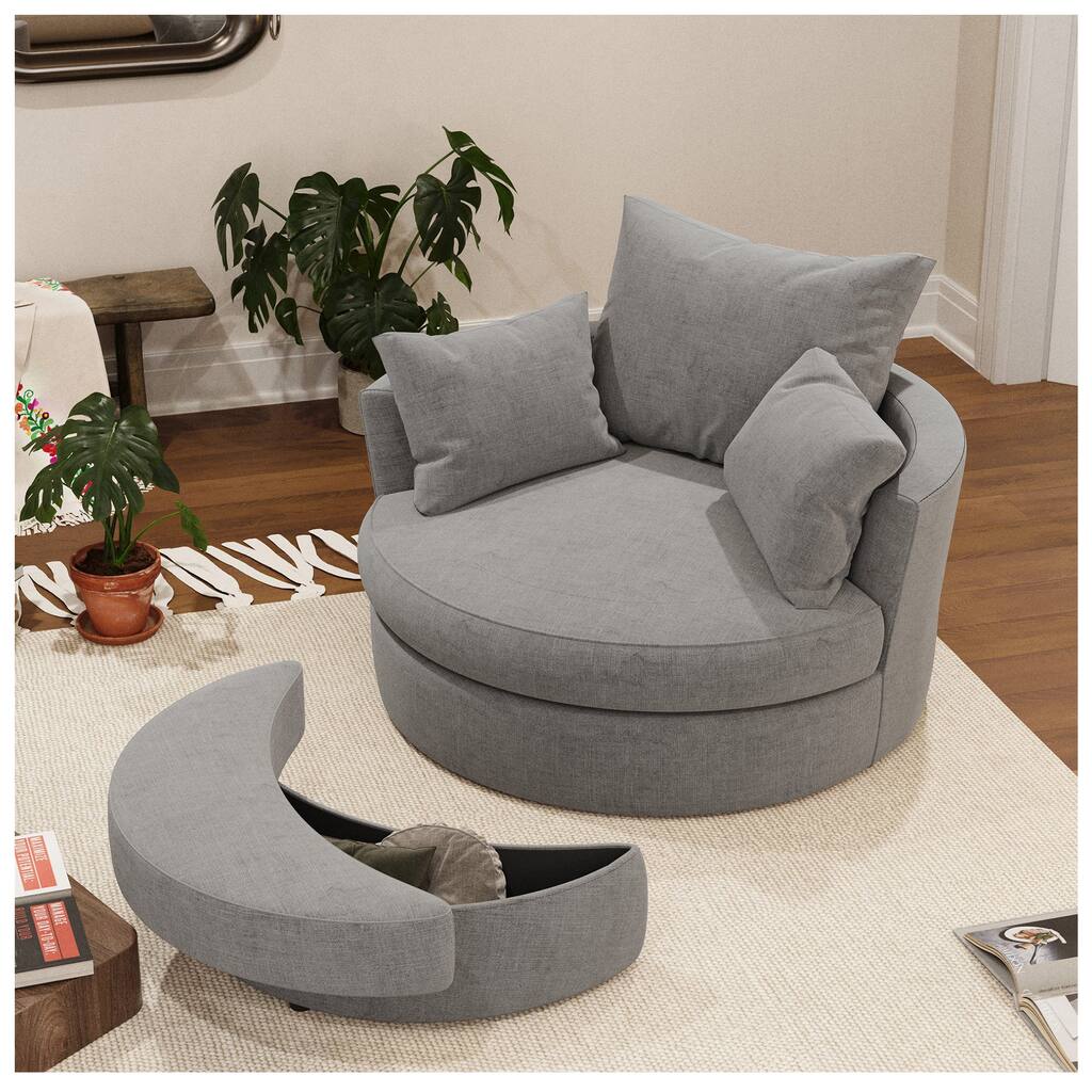 Swivel Accent Chair - Dark Grey Papasan Chair with Storage Ottoman - 8' x 10'
