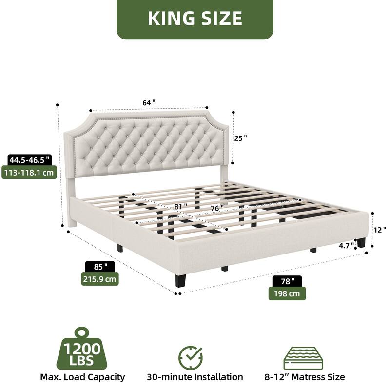 Moasis Upholstered Tufted Bed Frame with Adjustable Height Headboard