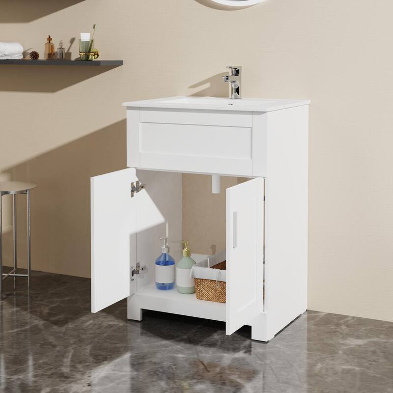 24" Sink Bathroom Vanity Laundry Cabinet Combo, White