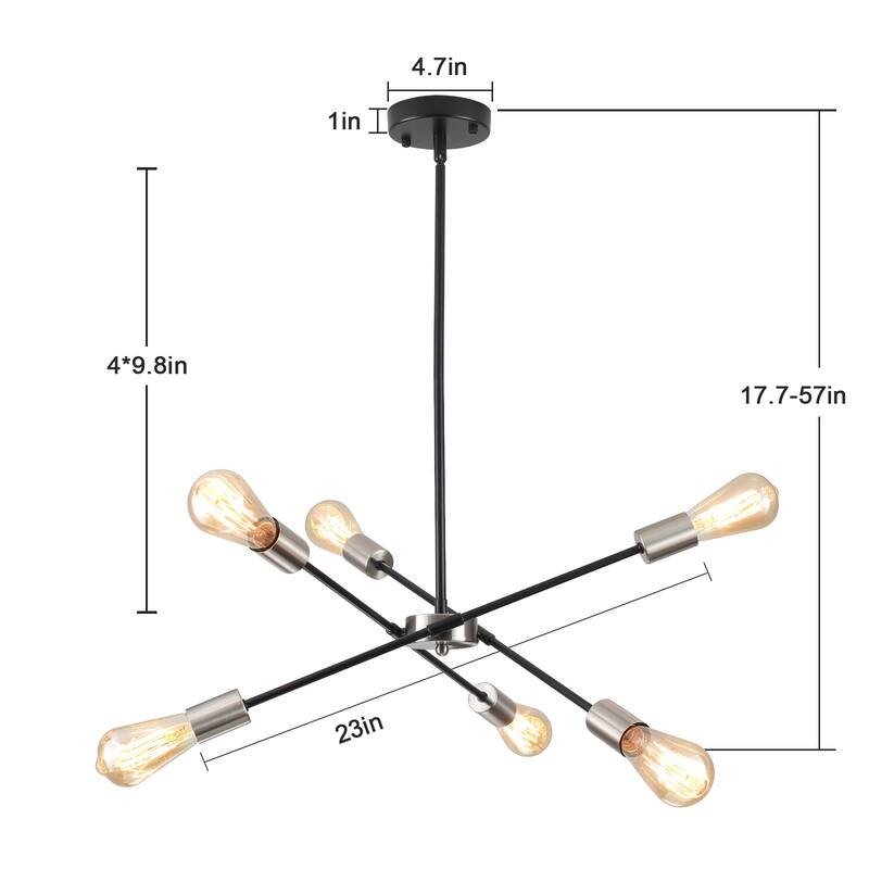 Modern 6-Light Sputnik Linear Chandelier, Modern Sputnik Sphere Chandelier for Dining Room Living Room Bedroom Kitchen