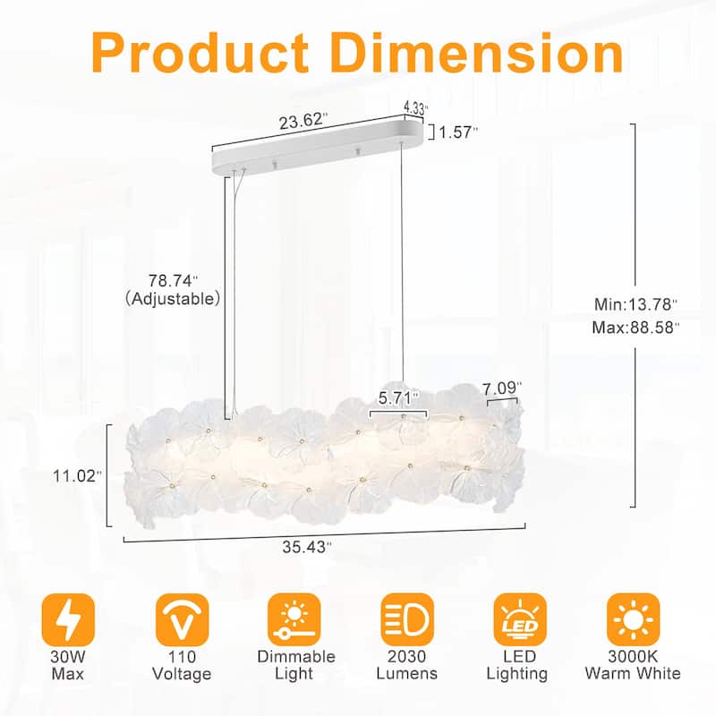 Linear LED Chandelier with Clear & Frosted Glass Petals Dimmable