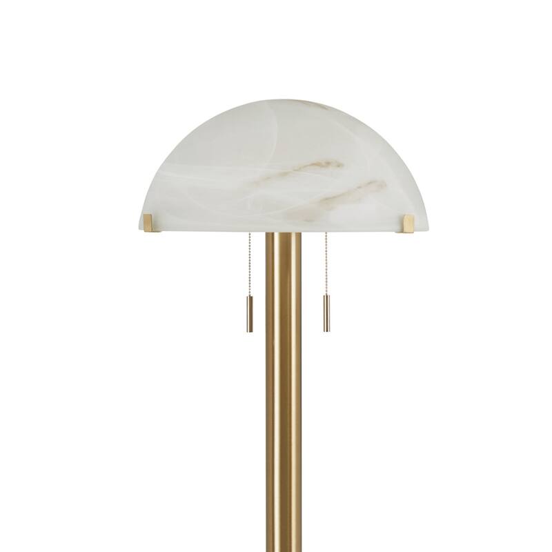 Sein 62 Inch Floor Lamp, Double Pull Chain Switch, Glass Dome Shade, Brass