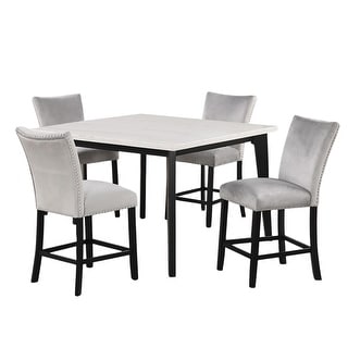 5 Piece Square Counter Height Dining Set with Faux Marble Top in Black ...