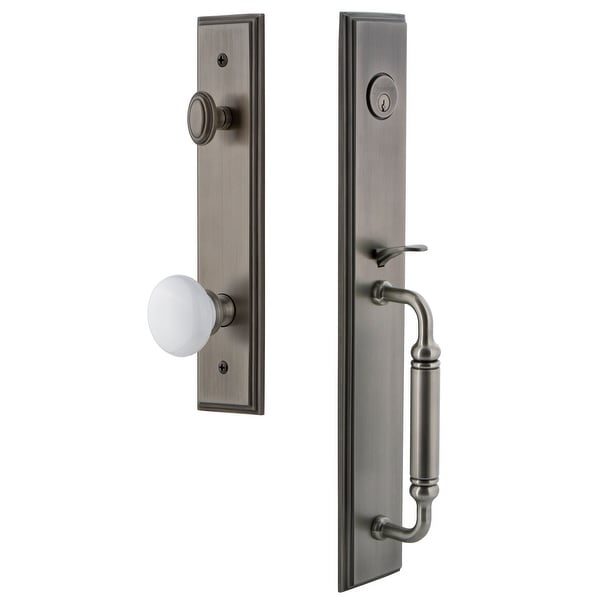 Grandeur CARCGRHYD_ESETD_NA Carre Solid Brass Rose Dummy Full Plate 'C' Grip Handleset with Hyde Park Knob