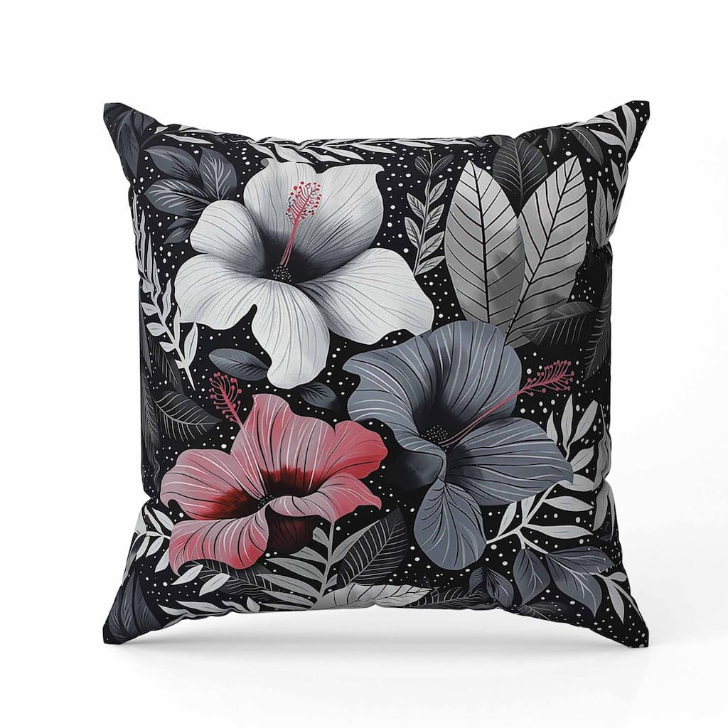 Floral Dots Indoor/Outdoor Reversible Throw Pillow Gray and Red