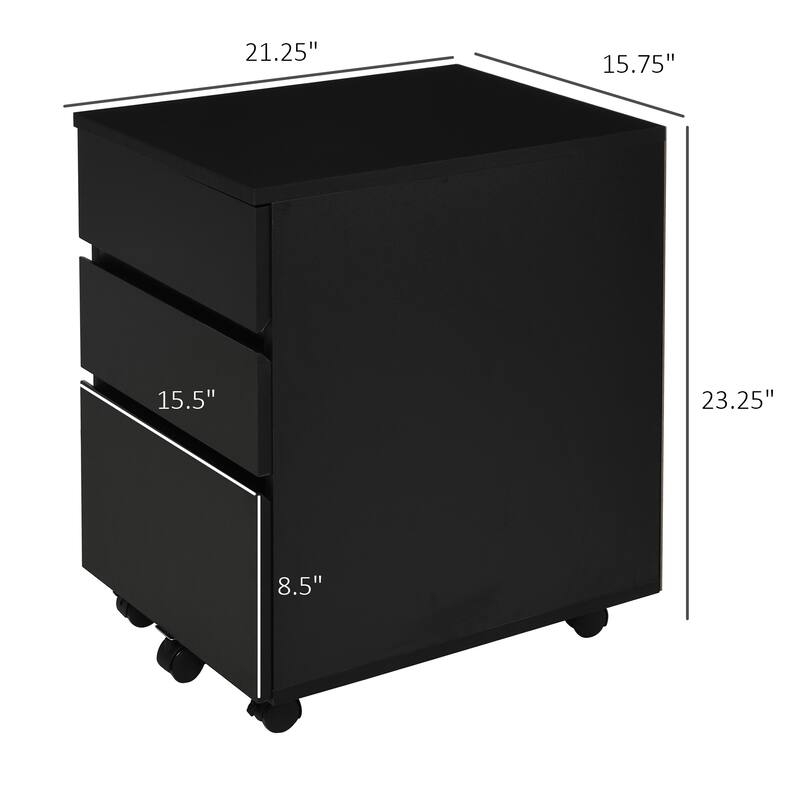 HOMCOM 3 Drawer Mobile Nordic Style Under Desk Cabinet for Home or Office with 5 Easy Castor Wheels