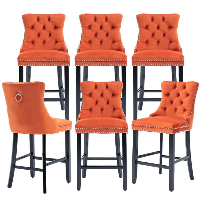 Wing Back Velvet Tufted Nailhead Barstools(Set of 6)